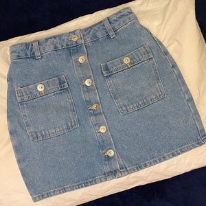 Mini denim button down skirt